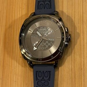 Coach Boyfriend Watch With 34mm Gunmetal Grey Face & Blue Silicone Band